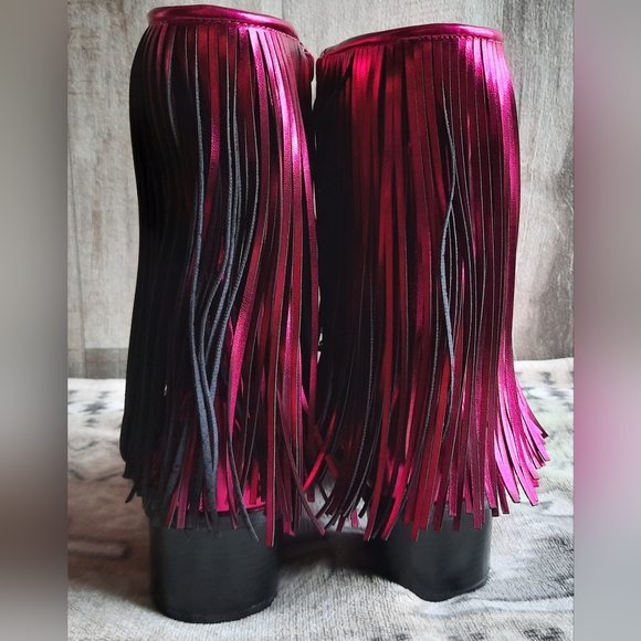 NIB 💖Chase and Chloe Metallic Sz 7.5 Malena Fringe Boots Pink Barbiecore - Picture 3 of 8